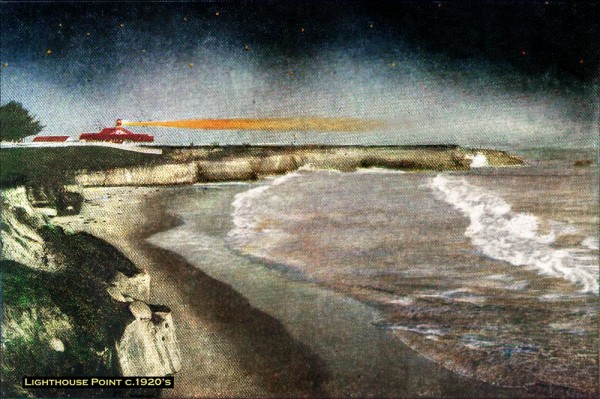 Postcard of Lighthouse Point, Santa Cruz, California circa 1920. Image by Mike Patnaude and part of his series of paired retrospective and modern day images in Santa Cruz County.