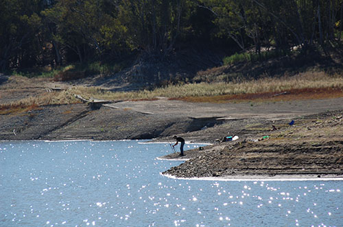Parts of the Old Santa Cruz Highway are clearly visible due to the low water level in October, 2014.