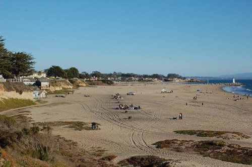 Seabright Beach in 2014. You can see the wide permanent beach and the west jetty.