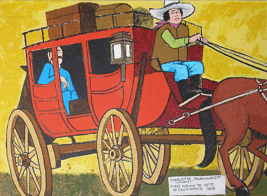 This mural of Charley Parkhurst was at the Soquel Village Post Office from 1985 to 2012. Artist Frank Hill. Original image fromMrwrite.