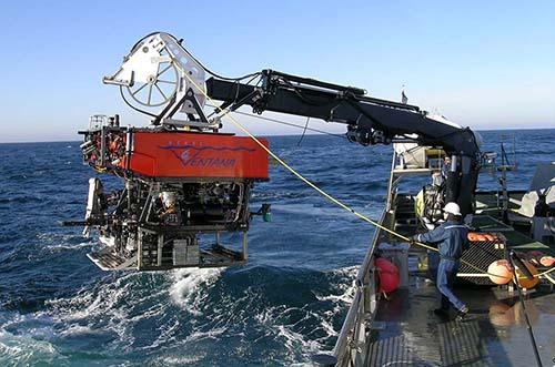 An underwater remotely operated vehicle used by The Monterey Bay Research Institute to explore the Monterey Canyon. Photo by Kim Fulton-Bennett; courtesy of and © 2004 MBARI.