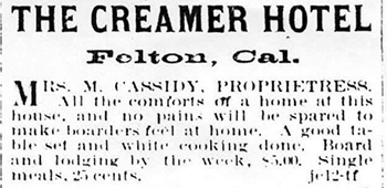 Advertisement in The Santa Cruz Sentinel 1885. Image courtesy of Ronnie Trubek.