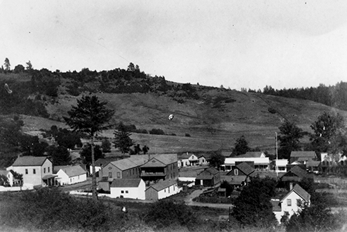 Downtown Felton circa 1891-92. The Creamer Hotel is the building on the far right of the photo, slightly obscured from view by a tree. Photo courtesy of the MAH.