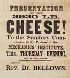 Notice of an address by Rev. Dr. Bellows upon presentation of cheese to the Sanitary Commission. Photo courtesy of the New York Public Library Digital Collections.