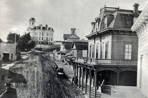 Mission street as it was circa 1880. This photo was taken from about where the Town Clock is now. Photo: Courtesy of the Santa Cruz Museum of Art & History.