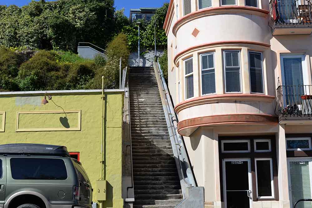The stairway from Pacific Avenue up Mission Hill to School Street.