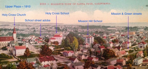 This old postcard shows the Mission Plaza as it was around 1910. Image from the collection of Linda Rosewood.