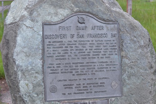Plaque above San Andreas Lake commemorating the camping spot of Gaspar de Portola's expedition on November 4th, 1769.