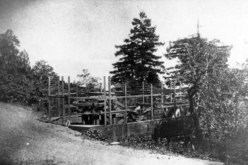 The 7,241-foot Hallidie wire ropeway ran from Portola Road to the summit, c. 1895. Photo courtesy of Portola Valley archives.