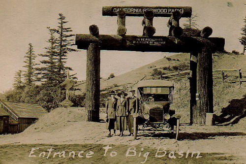 An entrance to California Redwoods Park (now Big Basin Redwoods State Park) at Saratoga Gap, date unknown. Photo courtesy of Ronnie Trubek.