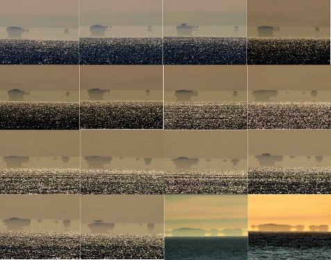 A Fata Morgana (superior mirage) over the Farallon Islands as seen from San Francisco. Photos by Brocken Inaglory.
