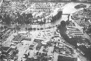 In the flood of 1955, the river expanded into the downtown area, covering much of the urban area. Pacific Avenue was under 10ft of water in some locations. Photo courtesy of Santa Cruz Public Library.