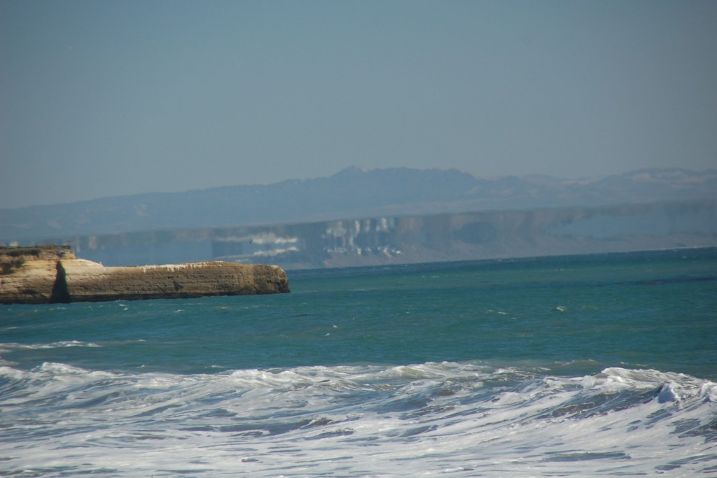 A superior mirage along the coast of Monterey Bay as seen from Twin Lakes beach in Santa Cruz, California. Mid-afternoon, September 7, 2015.