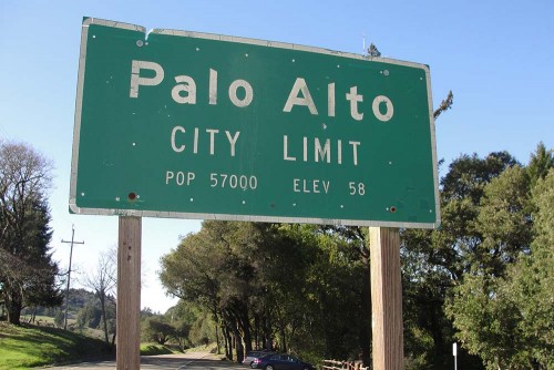 Welcome to Palo Alto. Elevation 58 feet? Not right here. Photo © Janet Schwind.