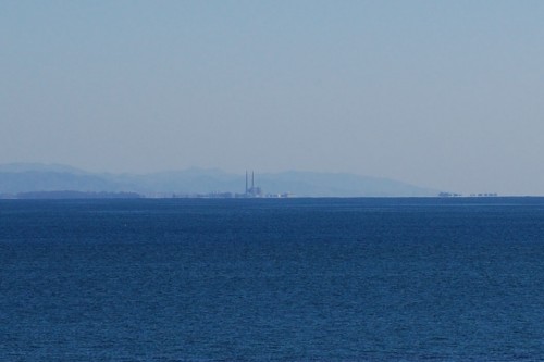 Moss Landing from Seabright Beach, Santa Cruz, California, with no optical distortion present.