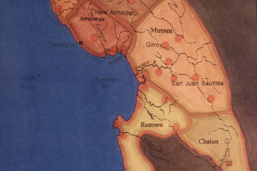 The geographic distribution of different tribes around Santa Cruz County and Monterey. Courtesy of Vivienne Orgel.