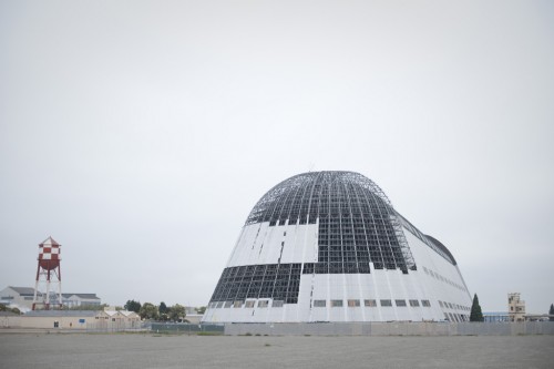 Hangar One while the outer skin was being removed, 2011. Photo: NASA