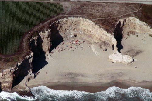 Aerial view of Bonny Doon Beach circa 1975 when there was still a natural bridge. Photo: From the collection of Paul and Carmen Mulholand via Tom Scully