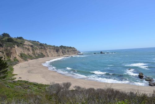 The beach at Greyhound rock with dramatic beach cliffs. Greyhound Rock. Photo: Julia Gaudinski/Mobile Ranger