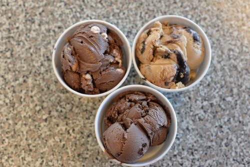 Three of Sam Leiberman's famous flavors. Clockwise from left top: Highway 17 Rocky Road, 1020, and Alice B. Toklas Fudge Brownie. The author's personal favorite is 1020. Photo: Julia Gaudinski/Mobile Ranger