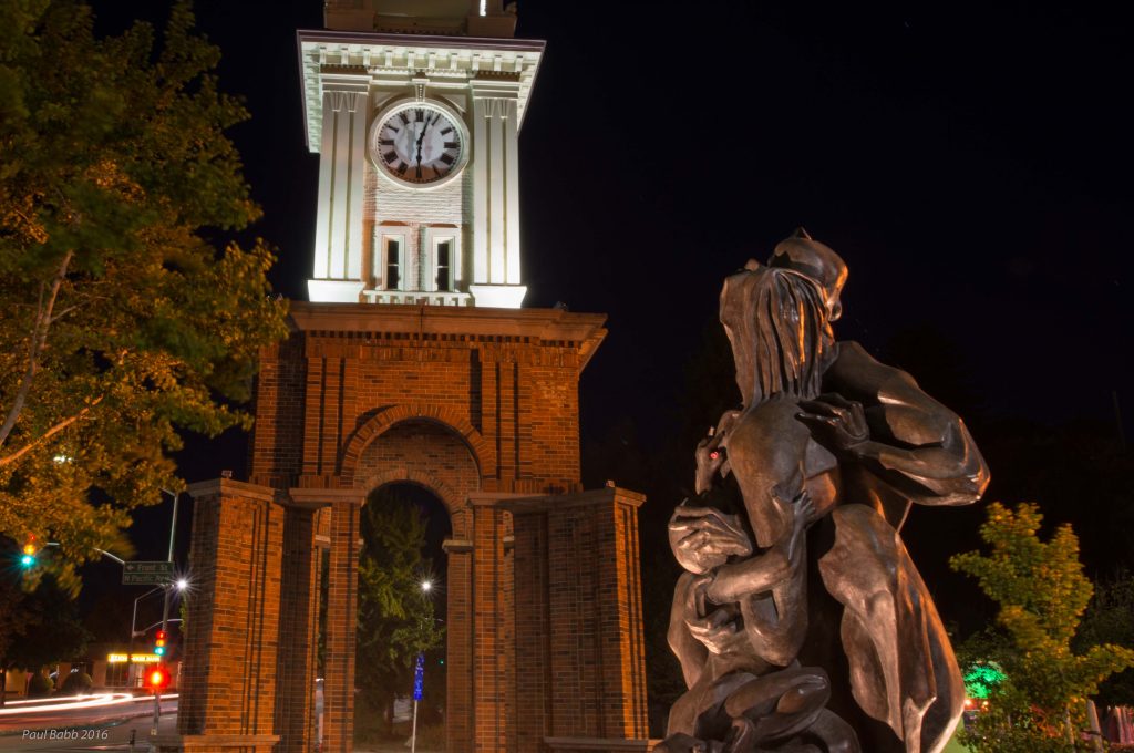 "Collateral Damage" by E.A. Chase. Located next to the Clock Tower in downtown Santa Cruz. Photo: Paul babb