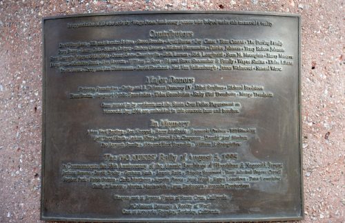 One of the plaques on "Collateral Damage" by E.A. Chase. Photo: Julia Gaudinski/Mobile Ranger